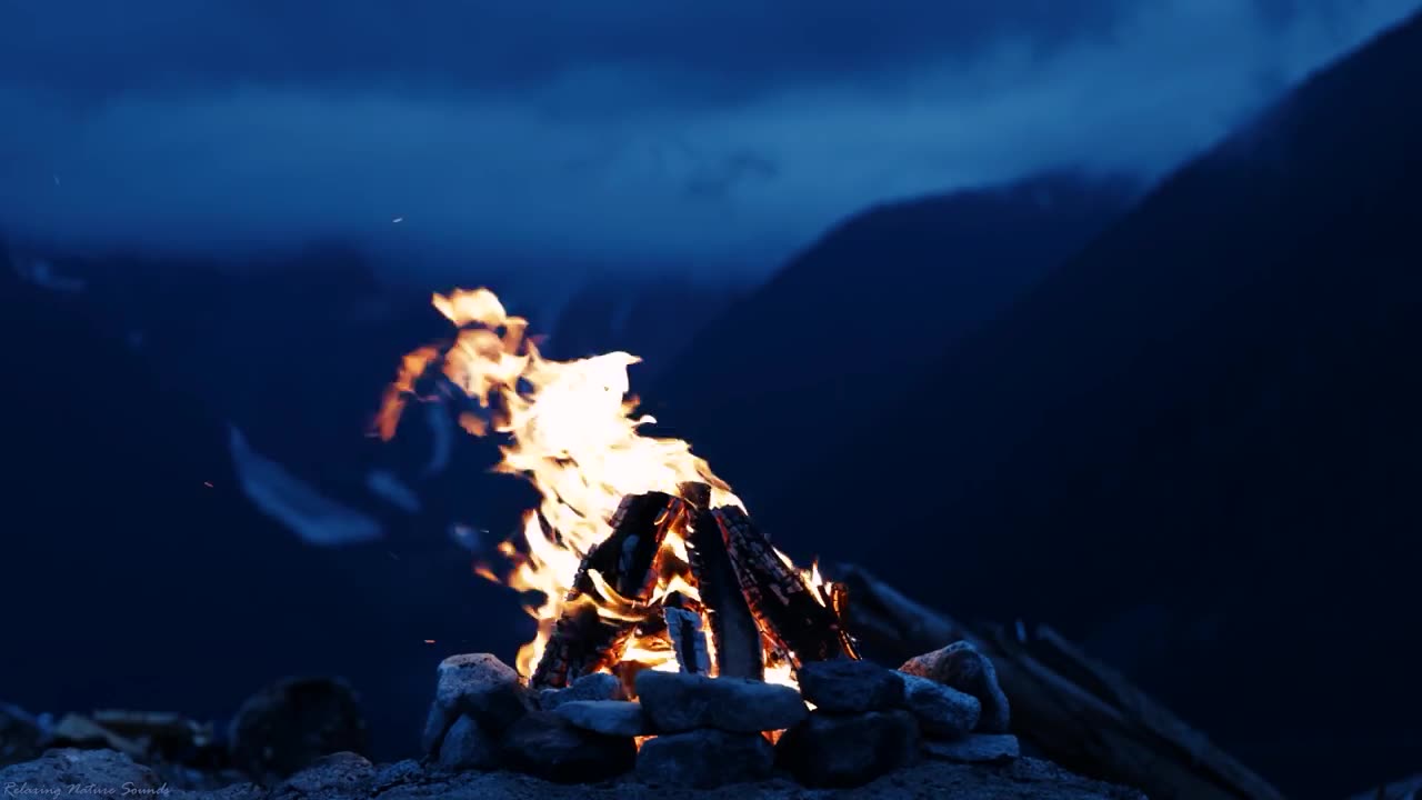 The crackling fire and waterfall white noise sounds for sleeping and relaxing for 10 hours