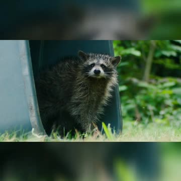 Closeup a raccoon escapes