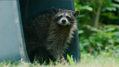 Closeup a raccoon escapes