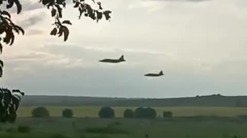 Passage of two flight pairs of Su-25 assault aircraft of the Russian Aerospace Forces