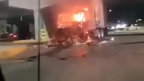 Supposedly semi trucks on fire at Mexico US border