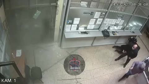 Donetsk People's Republic bank surveillance cameras captures missile attack by Ukraine