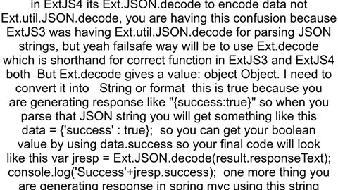 Convert response from server JSON object to string in extjs