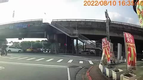 Man cartwheels off highway and down stairs.