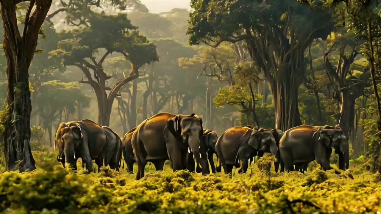 Elephants in the forest, many elephants