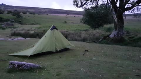 Blooper. Putting up the Lanshan 2. Dartmoor.