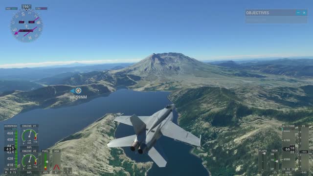 Flying around Mount St. Helens in Microsoft Flight Simulator