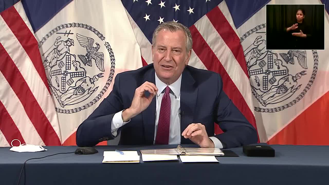 Mayor Bill de Blasio Touts Private Sector Employee Vaccine Mandate