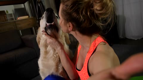 Woman and her dog taking a selfie