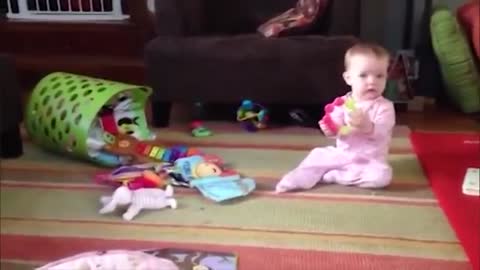 Funny cats and baby playing