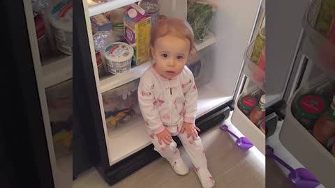 What happen when little baby open the fridge