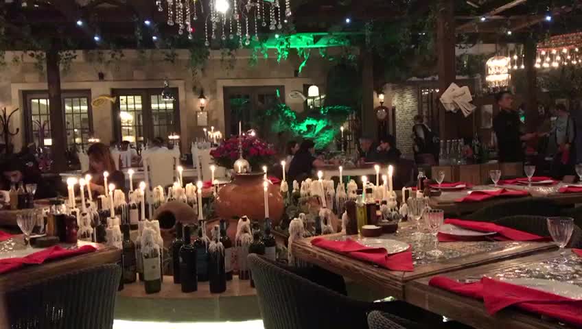 Luxury restaurant interior with candles and lights