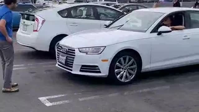 The cart slipped and HIT HIS CAR AND HE WENT CRAZY!!