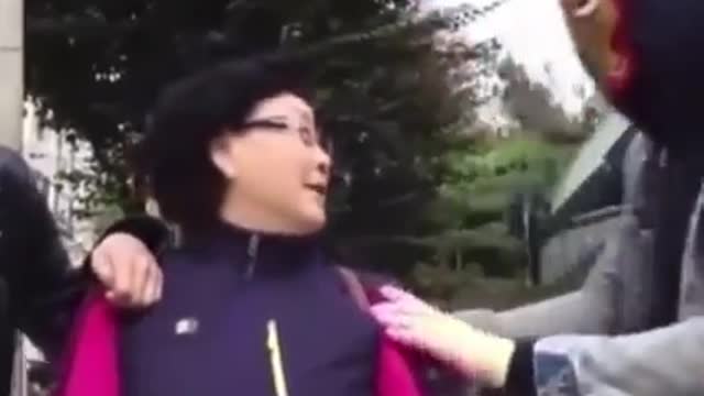 Trying to scare an Asian lady