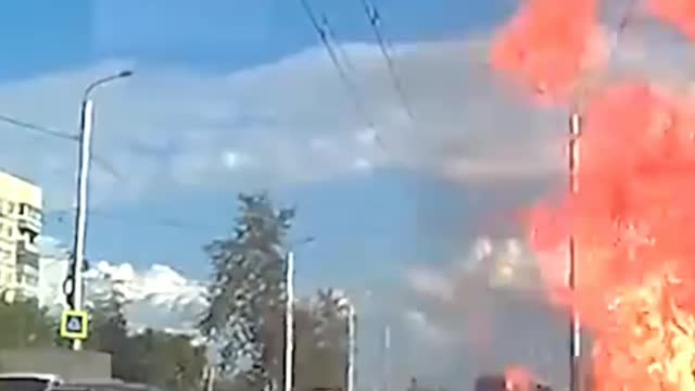Bike on Fire After Crash With Car