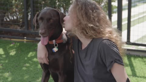 a-woman-petting-her-dogs-outdoors-