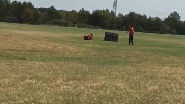 Collab copyright protection - soccer field red shirt man back flip