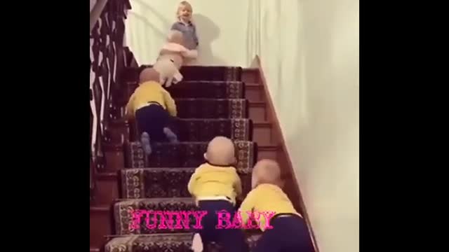 babies climbing the stairs