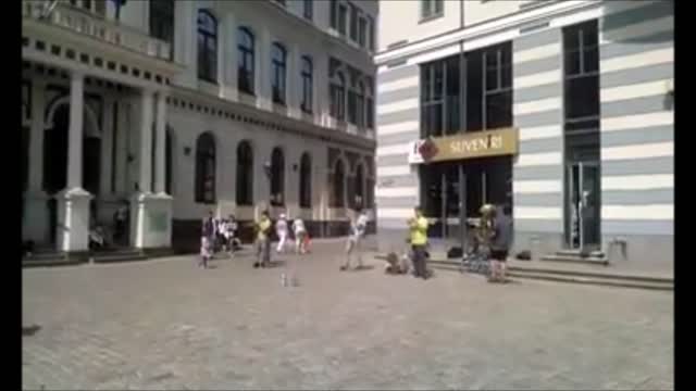 Unique street band in Riga Old Town playing "Under my Umbrella"