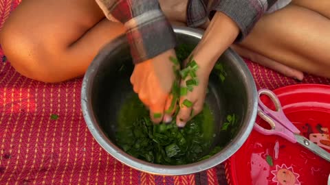 Wonder farm woman Day 36 Sweet noodles making homemade Cendol and colouring it with flowers