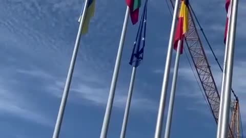 The Ukrainian flag was raised in front of the European Parliament building in Strasbourg.