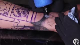 🔸 INNER SLEEVE COMPLETED IN ONE DAY (xolotl aztec god) Tutorial Tattoo Time lapse (by mr.reyes_ink)
