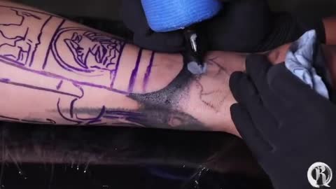 🔸 INNER SLEEVE COMPLETED IN ONE DAY (xolotl aztec god) Tutorial Tattoo Time lapse (by mr.reyes_ink)
