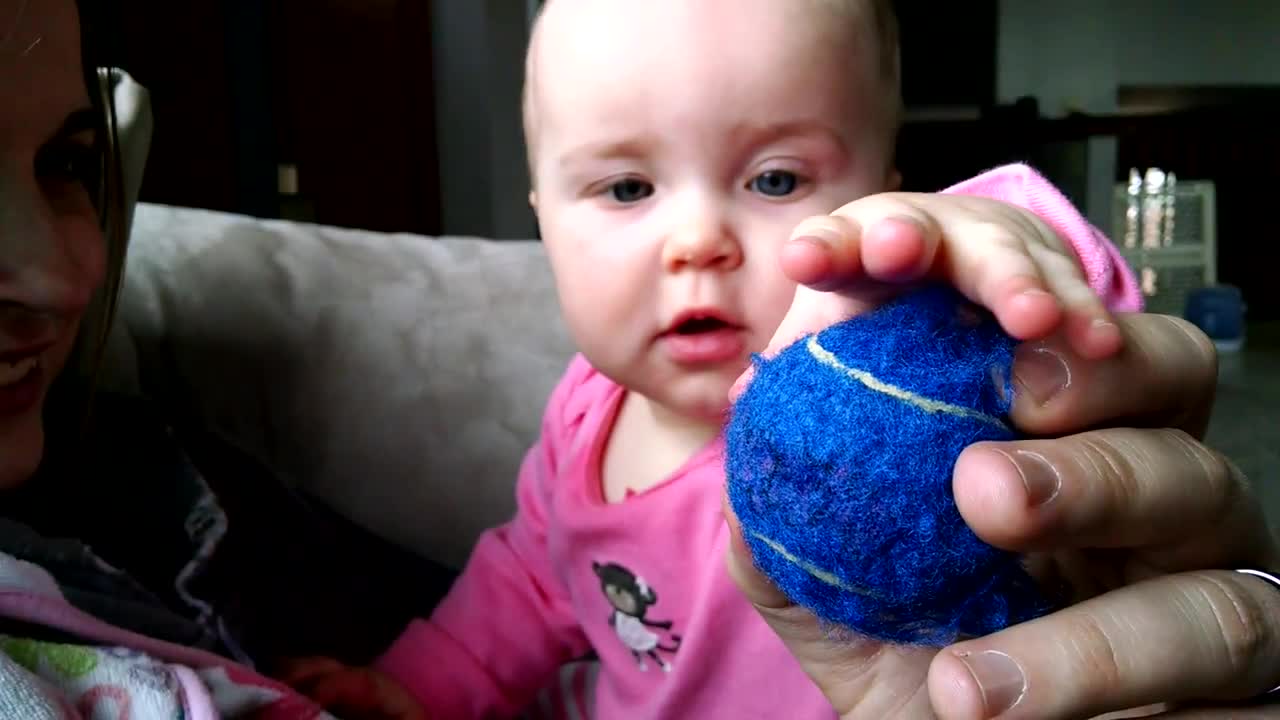 Ninja puppy steals ball from baby