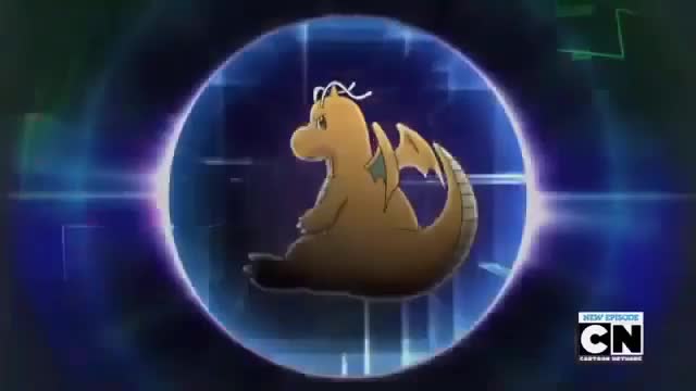 Pokemon Best Wishes: Dragonite blushing in its pokeball