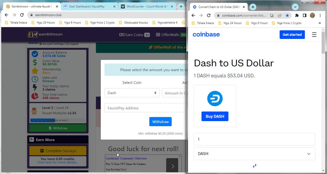 How To Get Free Dash DASH Coins Every 5 min At Earnbitmoon Instant Withdraw FaucetPay