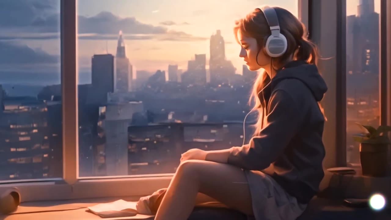 Chill Dreamy Mood listening Girl Lofi Music