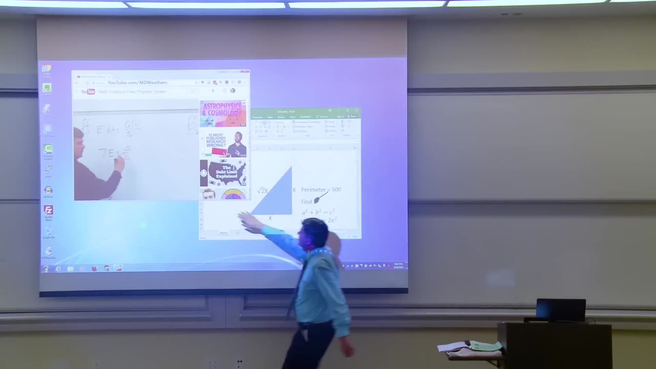 Math Professor Fixes Projector Screen (April Fools Prank)