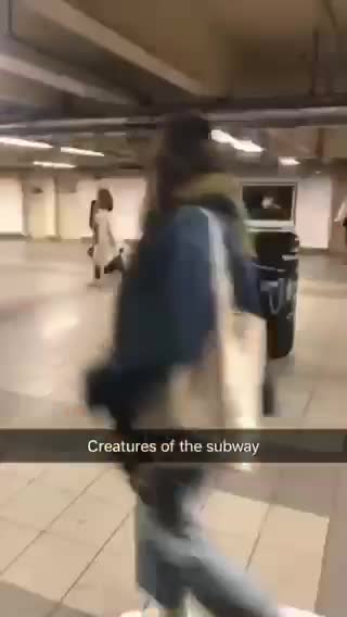 Creatures of the subway weird skin suit pregnant woman on platform
