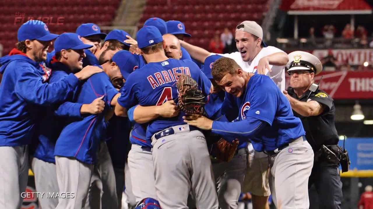 Cubs Fan Celebrates Jake Arrieta No-Hitter By Celebrating with Cubs on Field