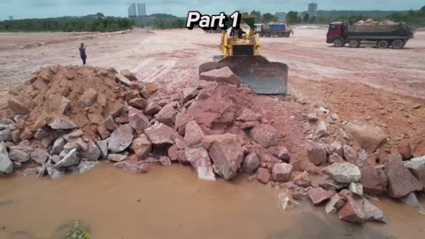 the bulldozer fixing the terrain
