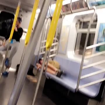 Girl ballet subway train pole dance