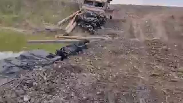 A destroyed British armored vehicle Husky.