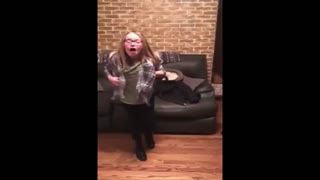 Surprised daughter with a new puppy. Her reaction was priceless