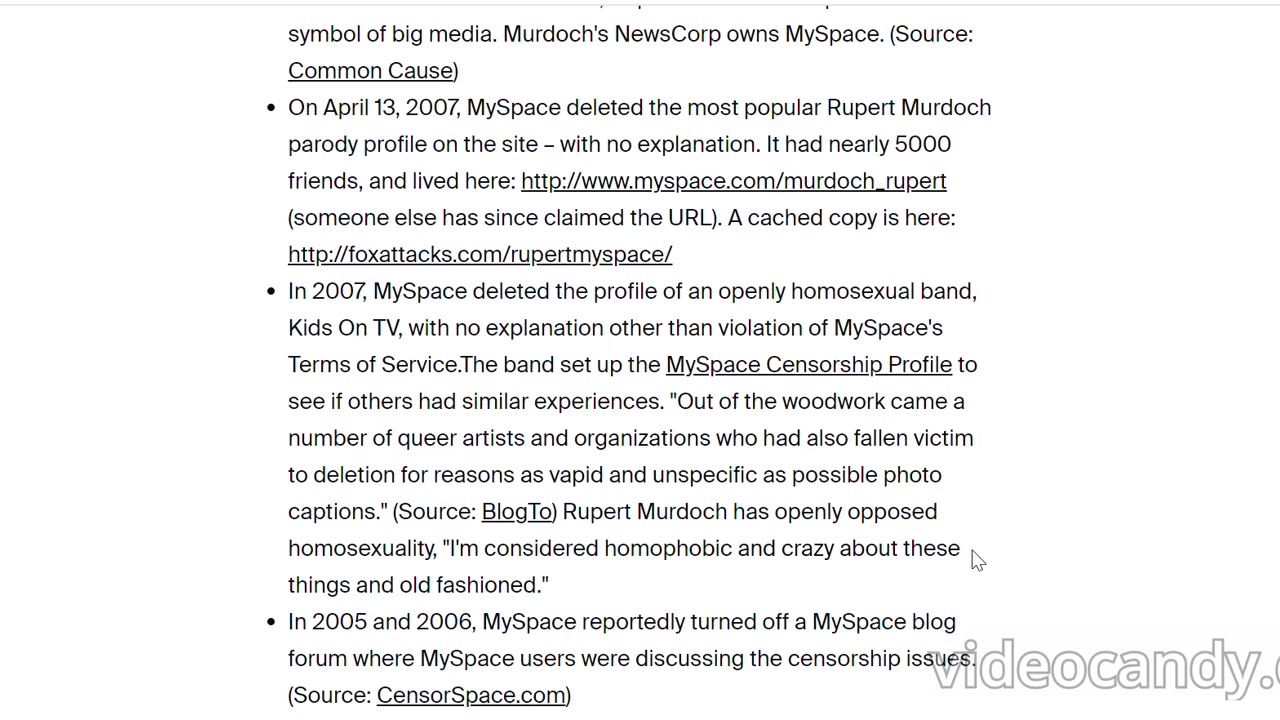 2007 Article, Myspace & MoveOn - Selective Censorship, More Double Standards