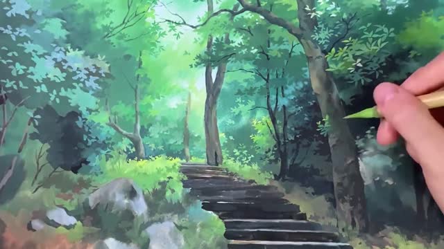 Looking at the summer forest in the painting is like being there, why don't you come and learn?