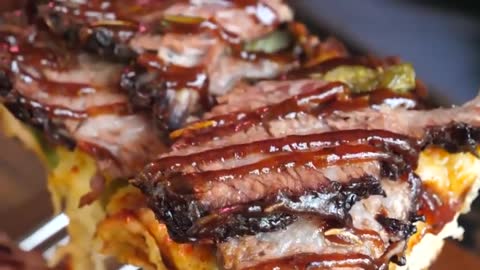 Crispy beef rib square pizza .Korean street Food.C