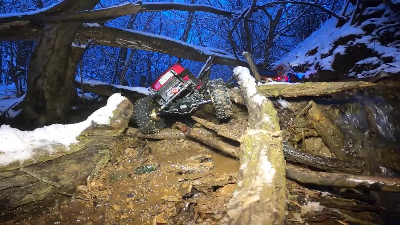 Four RC Cars in a winter snow travel