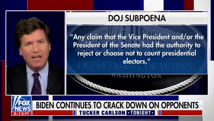 Tucker Carlson obtains SHOCKING and "unlawful" subpoena from Biden's DOJ