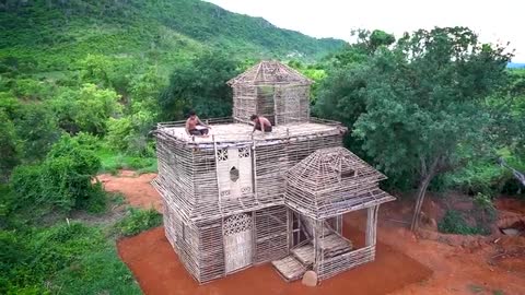 Two Poor Men! Build Three-Story House Made Of Bamboo And Wood Near The Mountain