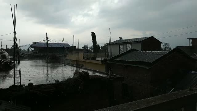 Heavy raining village view