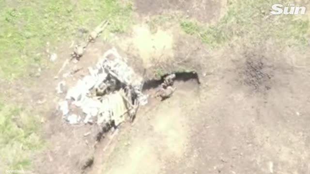 Ukraine drone drops grenade in Russian soldiers trench