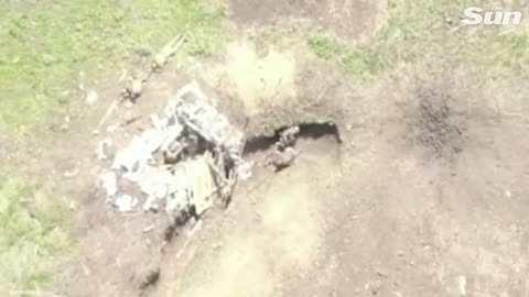 Ukraine drone drops grenade in Russian soldiers trench