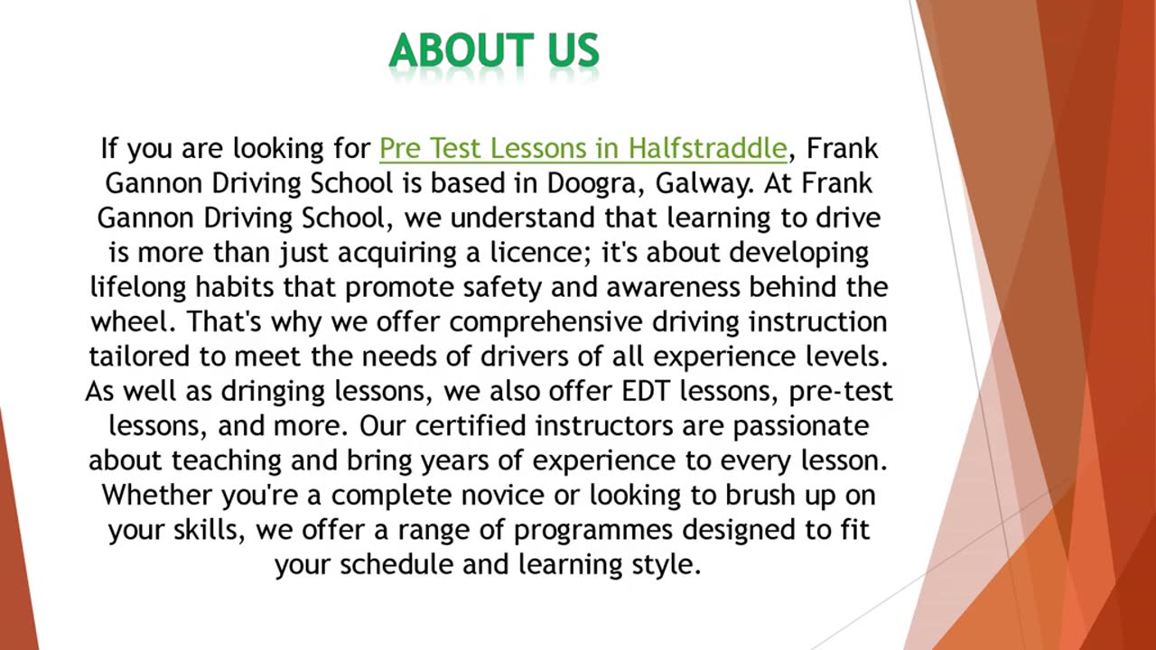 If you are looking for Pre Test Lessons in Halfstraddle