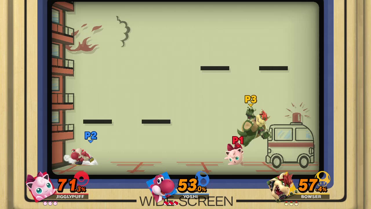 Jigglypuff vs Yoshi vs Bowser on Flat Zone X (Super Smash Bros Ultimate)
