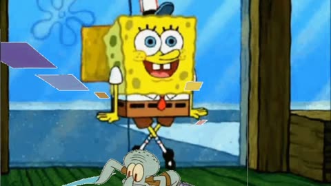 Squidward Is Playing With Tiles While SpongeBob Is Dancing In Front Of The Door